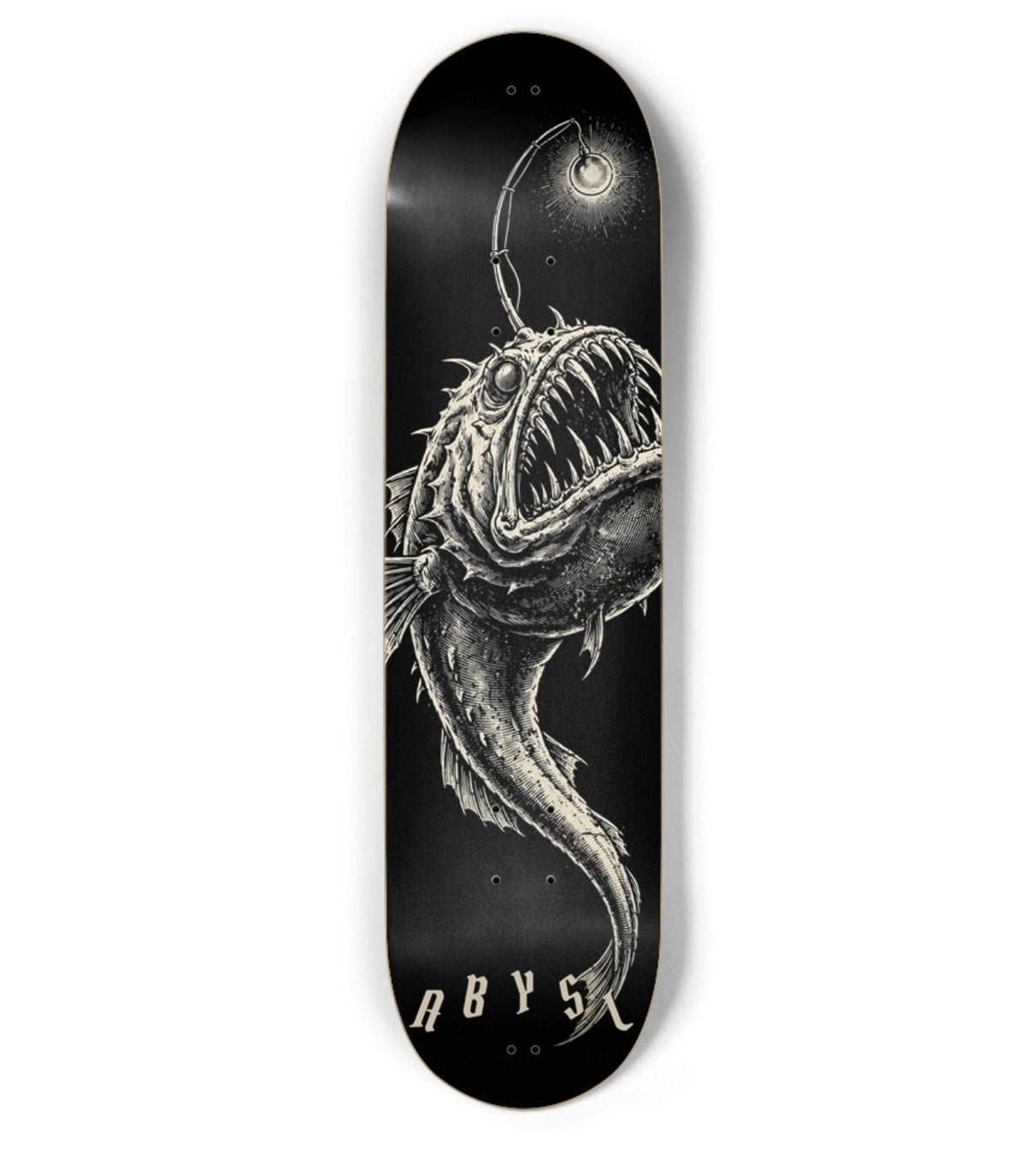 ABYSL ANGLR anglerfish skateboard deck, full color finish