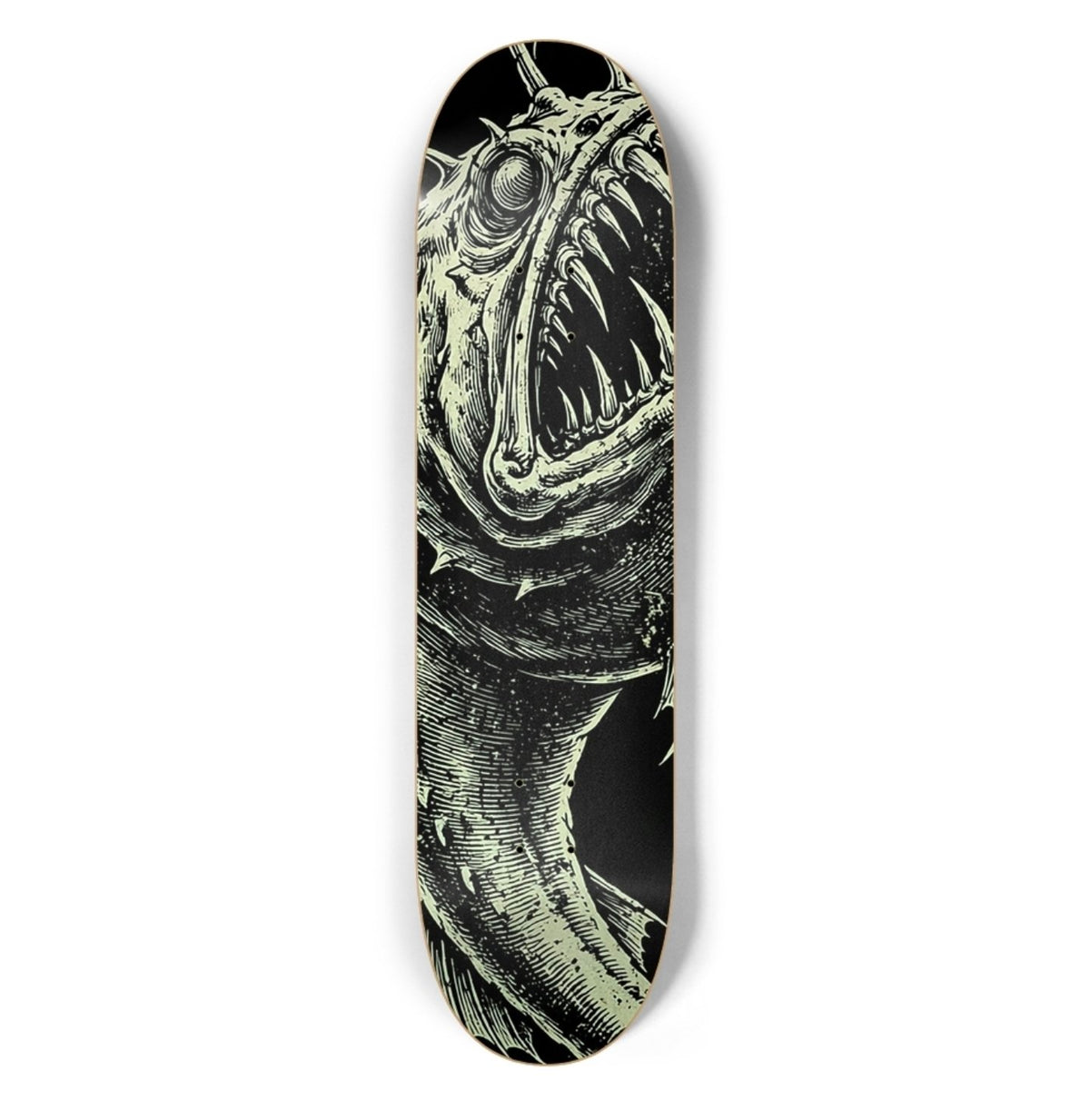 ABYSL BIG ANGLR anglerfish skateboard deck, glow in the dark finish