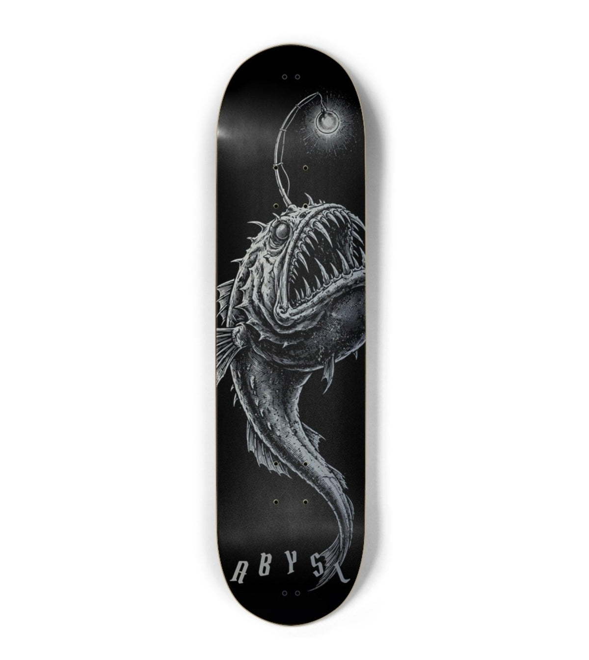ABYSL ANGLR anglerfish skateboard deck, silver metallic finish