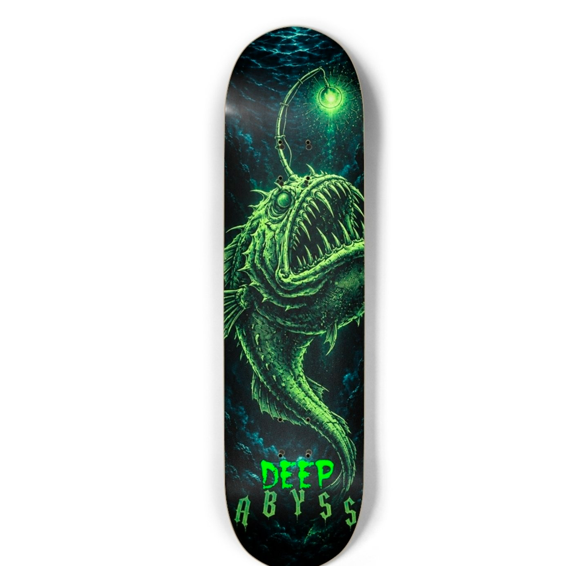 ABYSL Deep Abyss anglerfish skateboard deck, full color finish