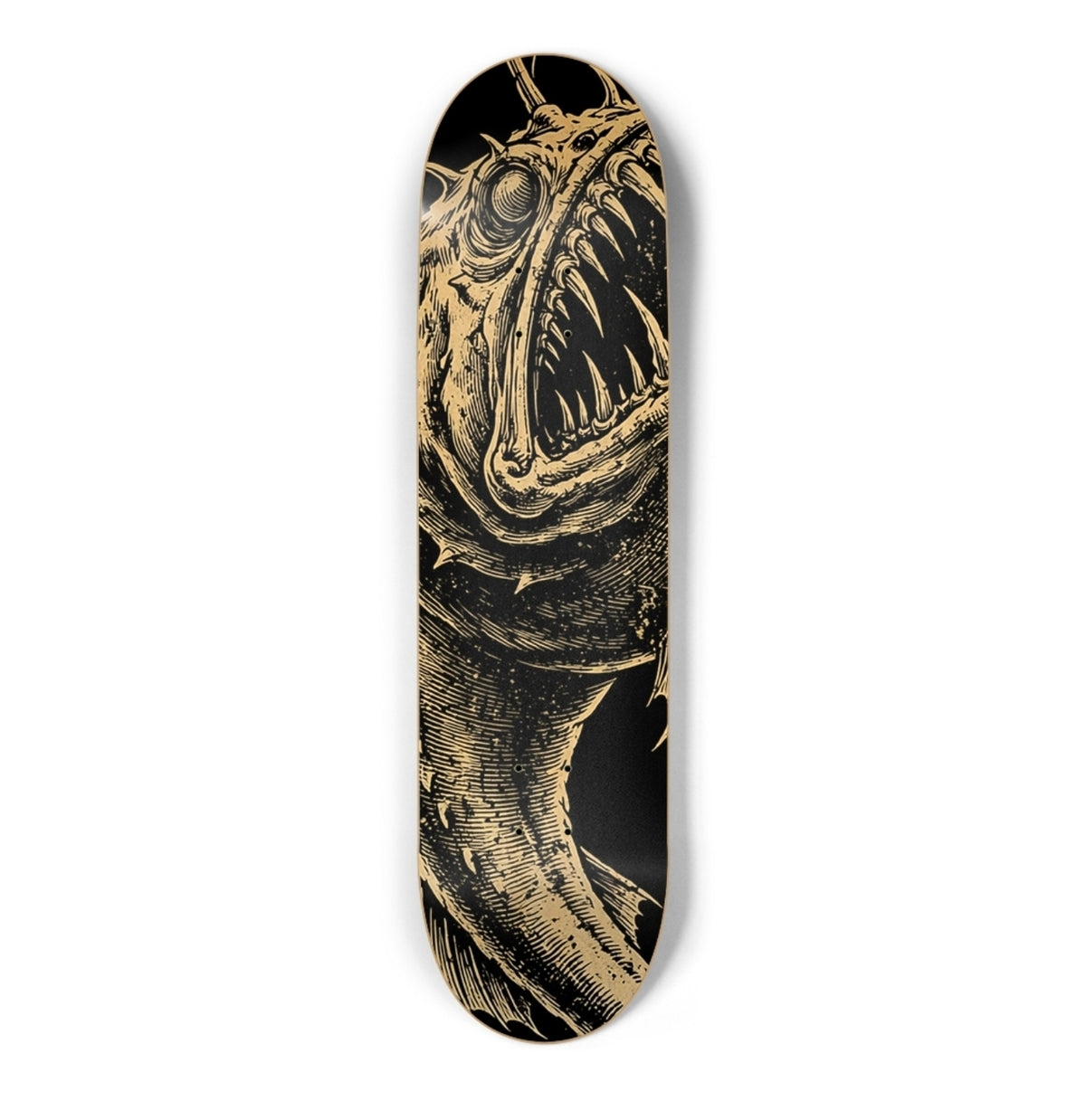 ABYSL BIG ANGLR anglerfish skateboard deck, natural maple finish