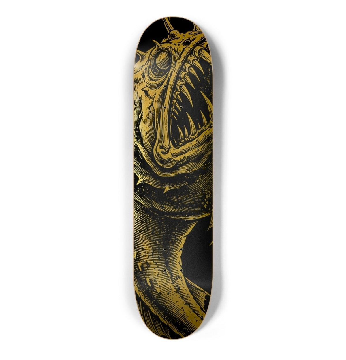 ABYSL BIG ANGLR anglerfish skateboard deck, gold foil finish