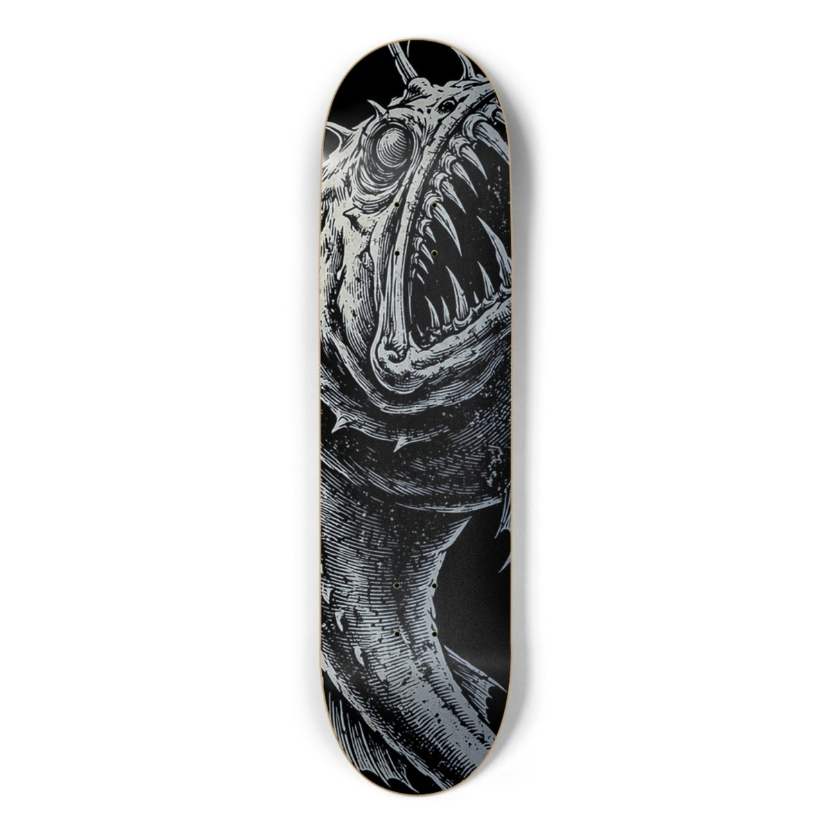 ABYSL BIG ANGLR anglerfish skateboard deck, silver metallic finish