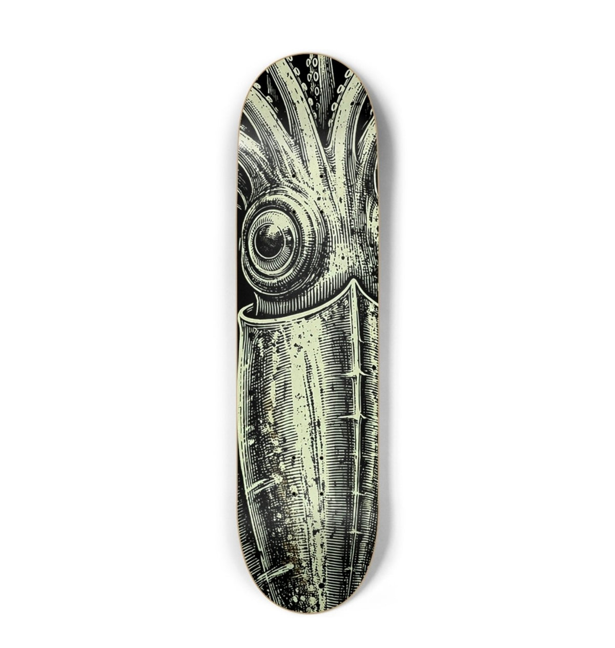 ABYSL BIG SQUID giant squid skateboard deck, glow in the dark finish