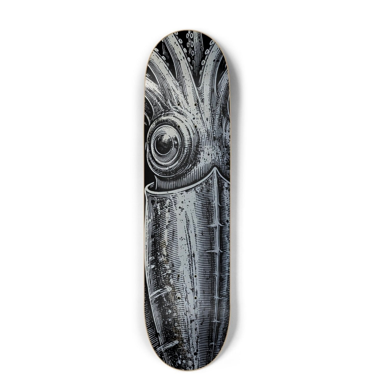ABYSL BIG SQUID giant squid skateboard deck, silver metallic finish